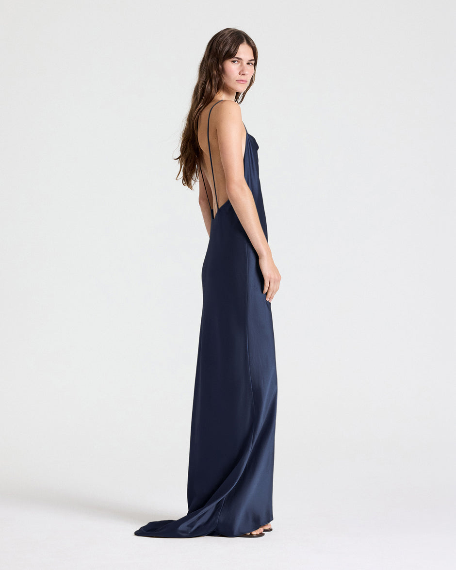 TWP Blueberry Scoop Back Slip Dress in Washed Crepe Back Silk Satin view 1