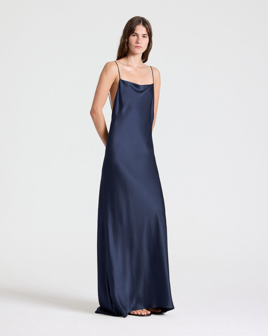 TWP Blueberry Scoop Back Slip Dress in Washed Crepe Back Silk Satin view 4